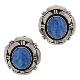 Navajo Denim Lapis Double Stack Clip-on Earrings
