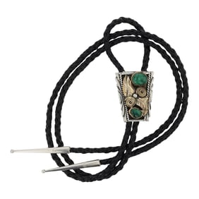 Navajo Sterling Silver & Gold Filled Malachite Bolo Tie