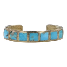 Vintage Navajo Kingman Turquoise Inlay Bracelet