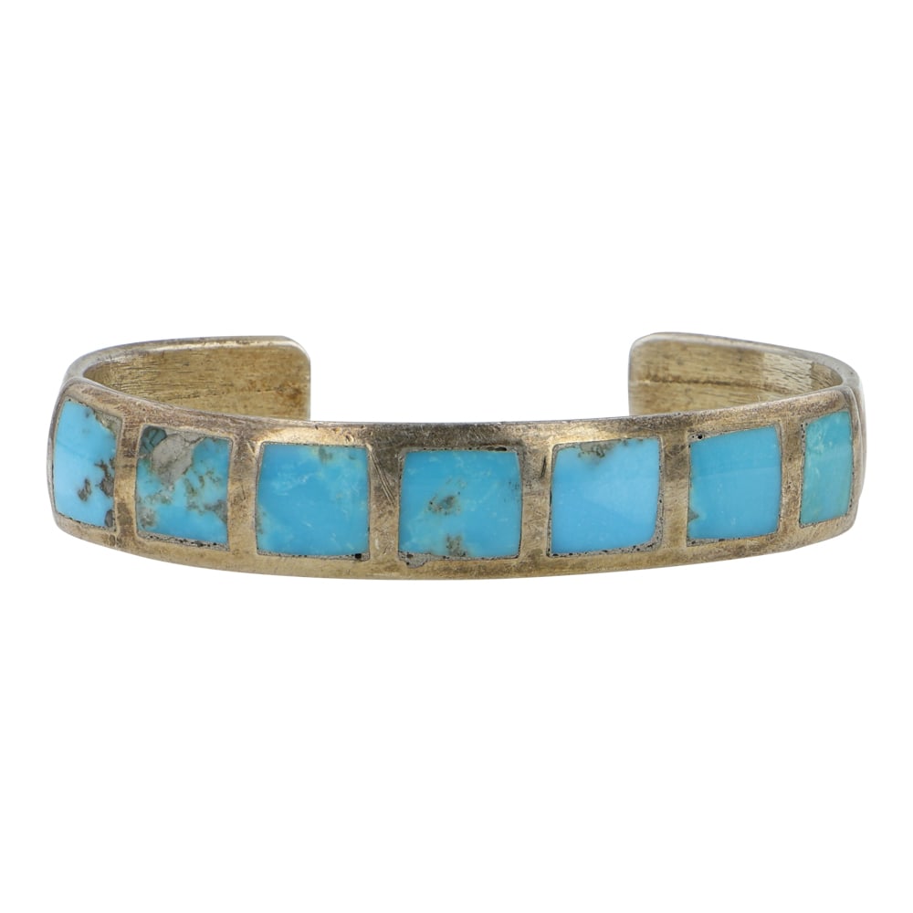Vintage Navajo Kingman Turquoise Inlay Bracelet: Sterling Silver | Genuine Kingman Turquoise | Vintage Navajo Kingman Turquoise Inlay Bracelet | Navajo Native American Southwest Indian Jewelry | Good (no breaks or damages) | Approximate Weight: 29 G