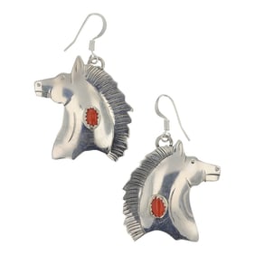 Navajo Mediterranean Coral Horse Earrings