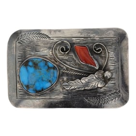 Felix Joe Blue Gem Turquoise & Mediterranean Coral Belt Buckle