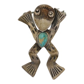 Vintage Navajo Nevada Turquoise Frog/ Toad Pin