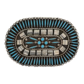 Jason Yazzie & Elisa Yazzie Navajo & Zuni Collaboration Sleeping Beauty Turquoise Needlepoint pin/