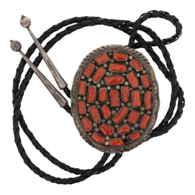 Vintage Navajo Mediterranean Coral Bolo Tie