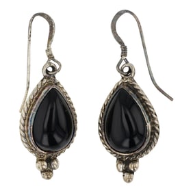 Navajo Black Onyx Tear Drop Earrings