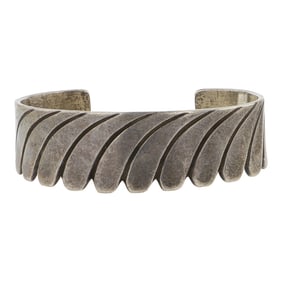 Steve Yellowhorse Navajo Plain Silver Unique Cuff Bracelet