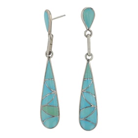 Zuni Sleeping Beauty Turquoise Inlay Earrings