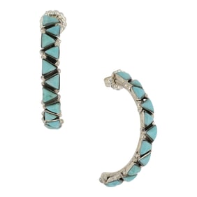 Navajo Compitos Turquoise Hoop earrings