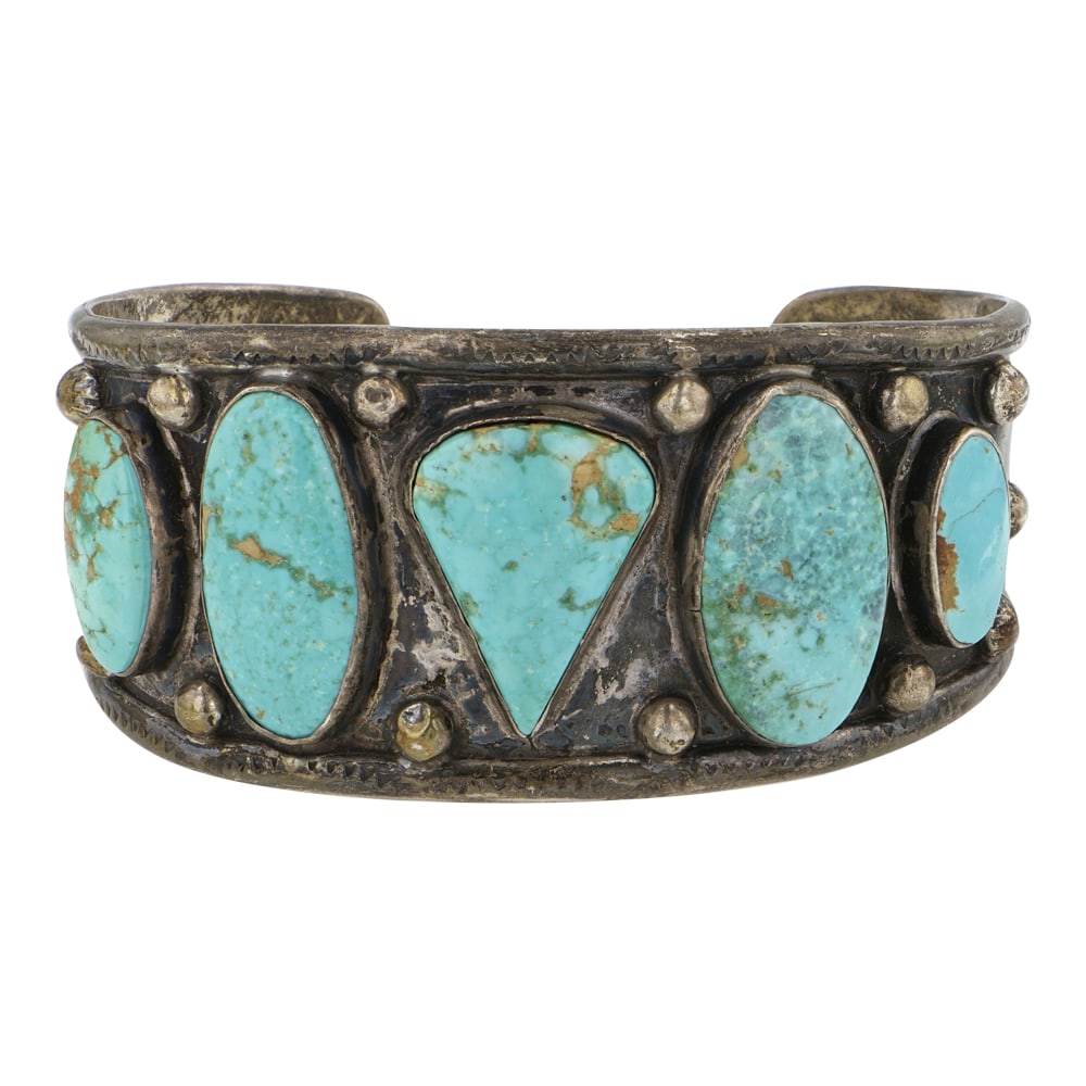 Vintage Navajo Nevada Turquoise Five Stone Cuff Bracelet: Sterling Silver | Genuine Nevada Turquoise | Vintage Navajo Nevada Turquoise Five Stone Cuff Bracelet | Navajo Native American Southwest Indian Jewelry | Good (no breaks or damages) | Approximate Weig