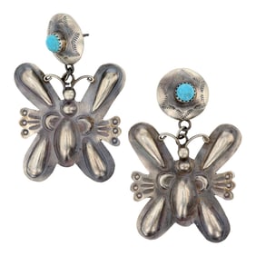Tim Yazzie Navajo Kingman Turquoise Butterfly Bump Out Earrings