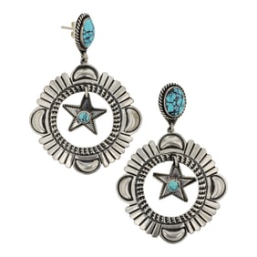 Navajo Spiderweb Turquoise Stamp Work Earrings