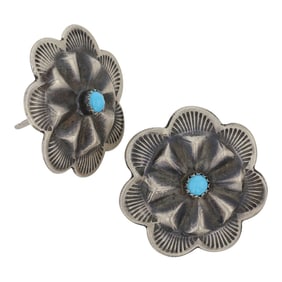 Navajo Kingman Turquoise Concho Stamp Earrings