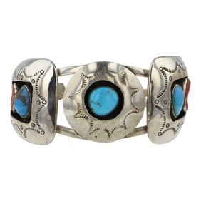 Navajo Turquoise & Coral Shadowbox Bracelet