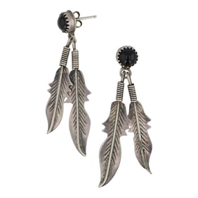 Navajo Black Onyx Feather Earrings