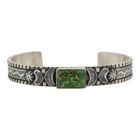 Francis Melvin Navajo Sonoran Gold Turquoise Intricate Stamp Work Bracelet