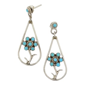 Vintage Zuni Sleeping Beauty Turquoise Flower Earrings
