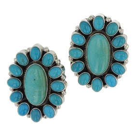 Navajo Kingman Turquoise Cluster Earrings