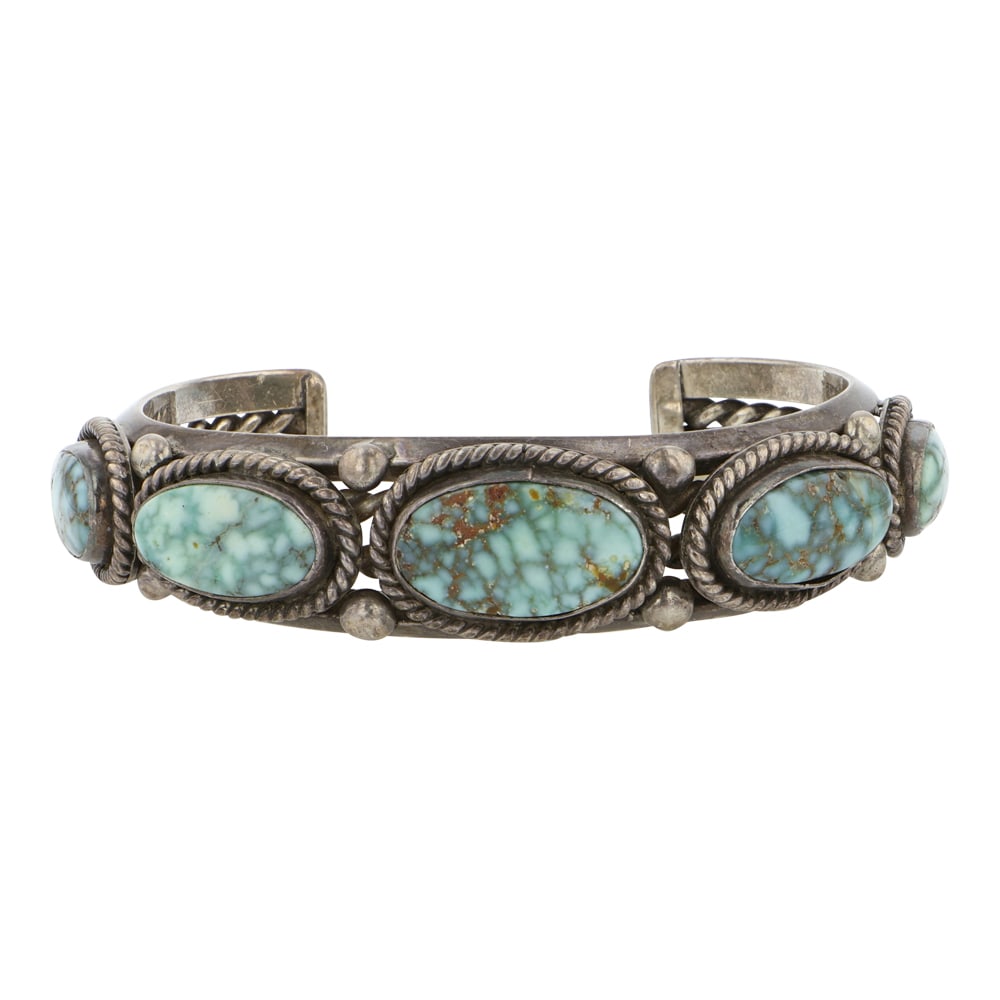 Doris Smallcanyon Talented Navajo Dry Creek Turquoise bracelet: Sterling Silver | Genuine Dry Creek Turquoise | Doris Smallcanyon Talented Navajo Dry Creek Turquoise bracelet | Navajo Native American Southwest Indian Jewelry | Good (no breaks or damages) | Approxi