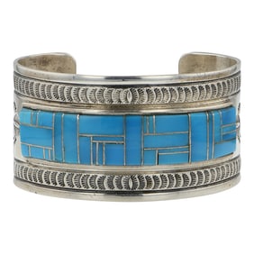 Jerry Nelson (1960-2025) Navajo Kingman Turquoise Inlay bracelet