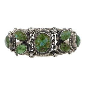 Leo Feeney (1948-2025) Talented Famous Anglo Southwest Artist Sonoran Gold Turquoise Cuff Bracelet