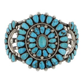 Vintage Navajo 1970's Kingman Turquoise Traditional Cluster Bracelet