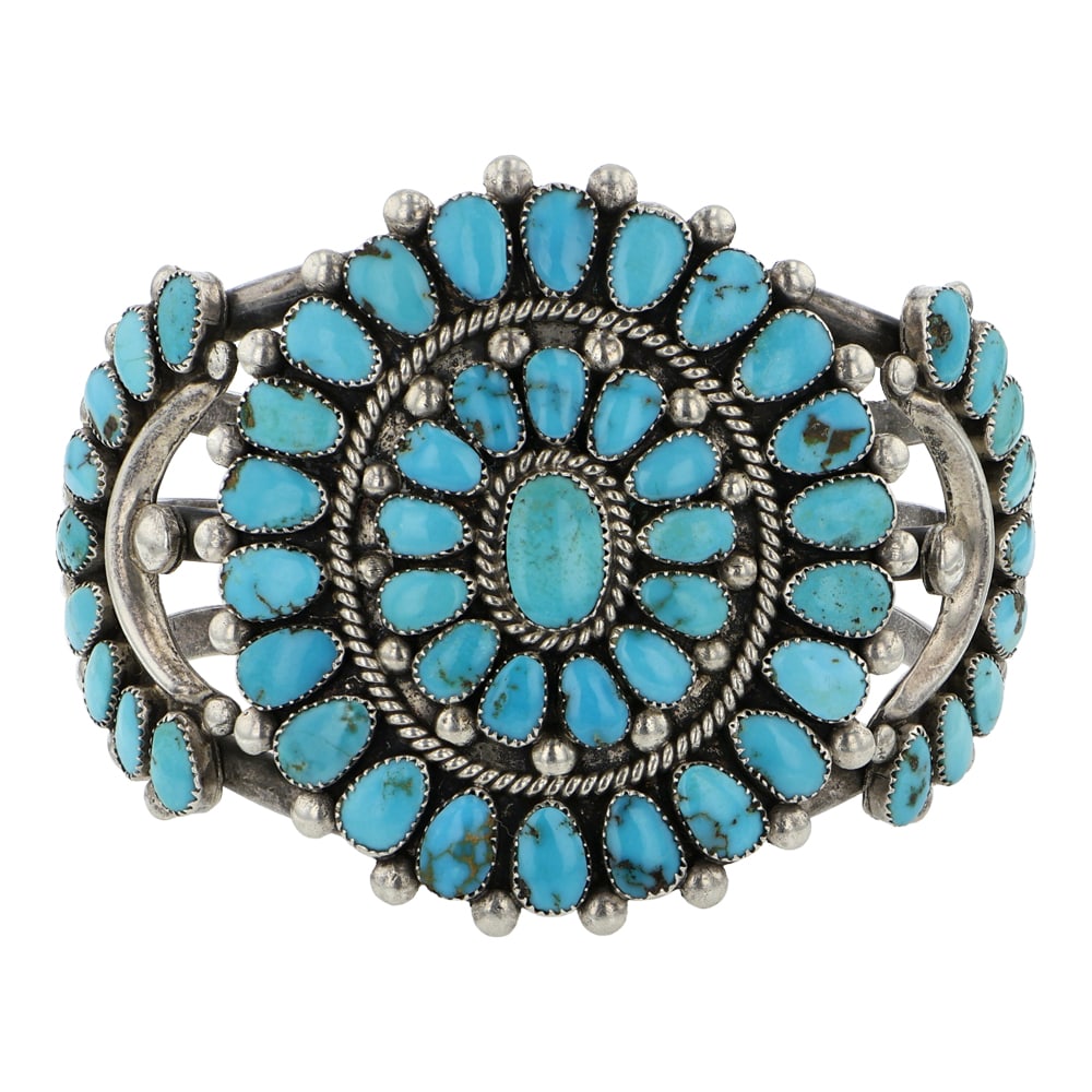 Vintage Navajo 1970's Kingman Turquoise Traditional Cluster Bracelet (1 of 3)