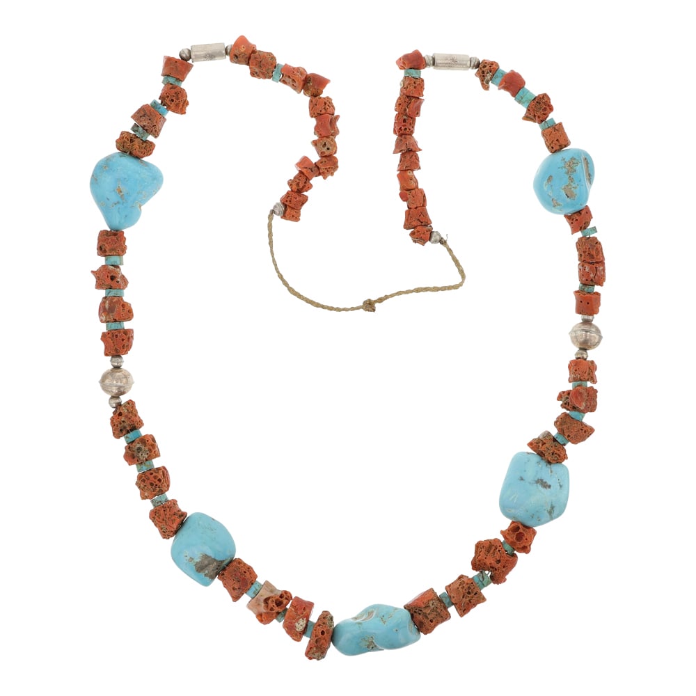 Vintage Navajo Turquoise & Coral Nuggets Necklace (1 of 4)