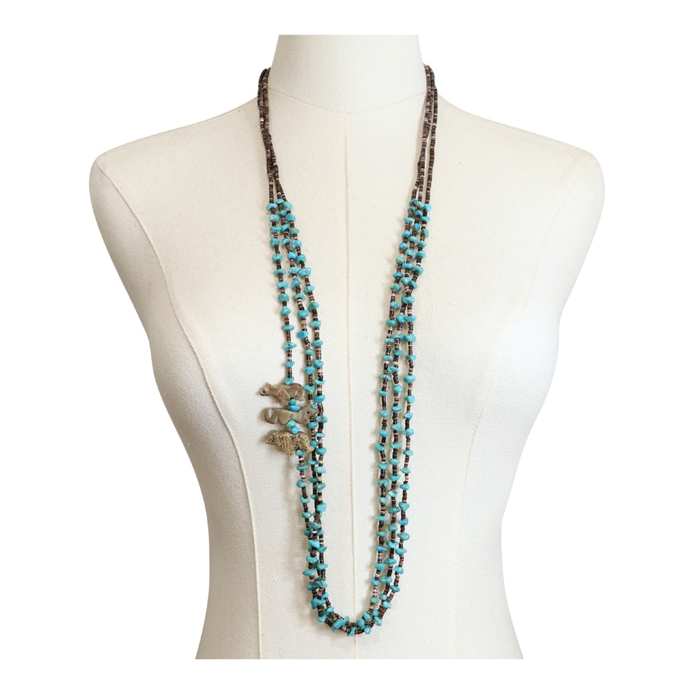 Vintage Zuni Turquoise & Shell Heishi Carved Fetish Necklace (1 of 4)