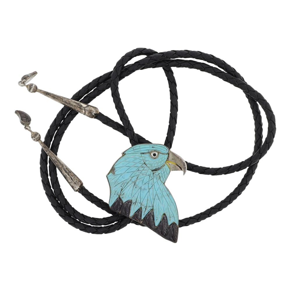 Zuni Turquoise & Acoma Jet Inlay Eagle Bolo Tie (1 of 3)