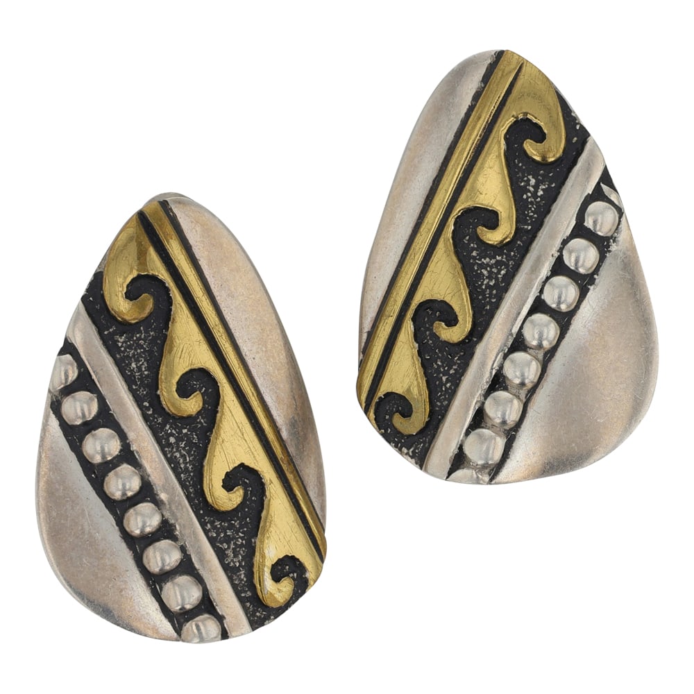 Vintage Tommy Singer Sterling Silver & Brass Clip On Earrings (1 of 2)