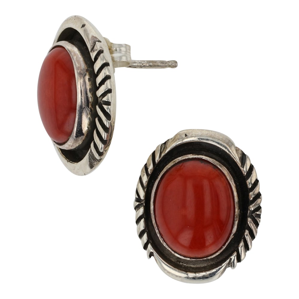 Navajo Mediterranean Coral Earrings (1 of 2)