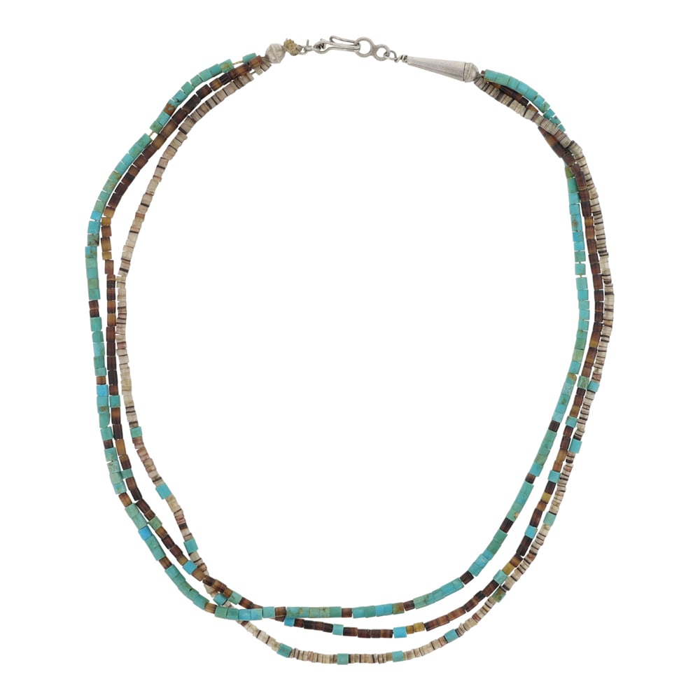 Navajo Turquoise & Shell Geisha Three Strand Necklace (1 of 2)