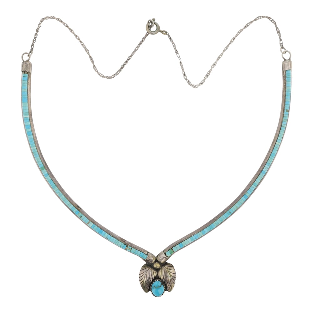 Vintage Navajo Kingman Turquoise Choker Necklace: Sterling Silver | Genuine Kingman Turquoise | Vintage Navajo Kingman Turquoise Choker Necklace | Navajo Native American Southwest Indian Jewelry | Good (no breaks or damages) | Approximate Weight: 17