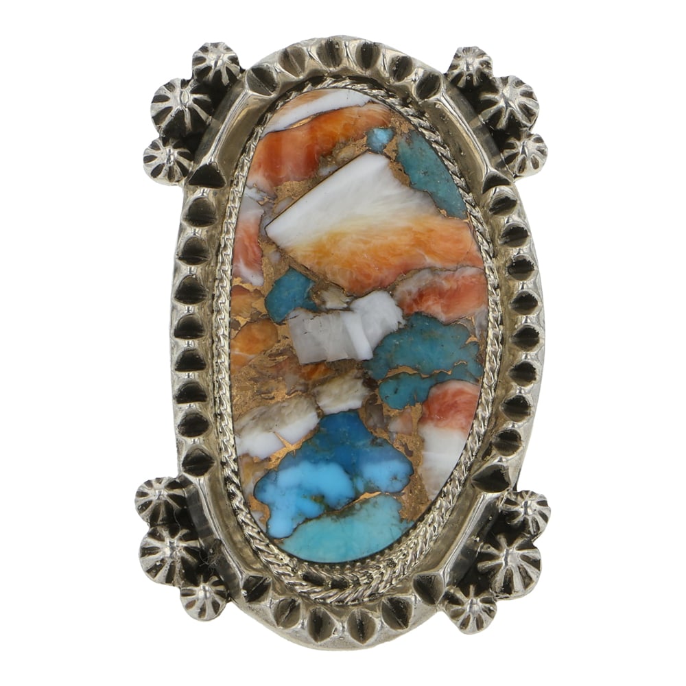 RB Navajo Turquoise & Spiny Oyster Copper Compressed Stone Ring (1 of 3)