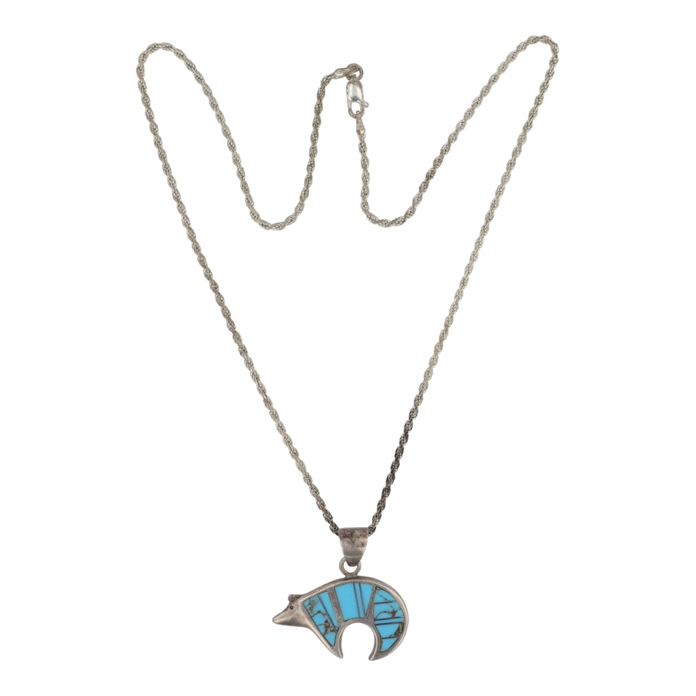 Navajo Turquoise Inlay Bear Necklace (1 of 4)