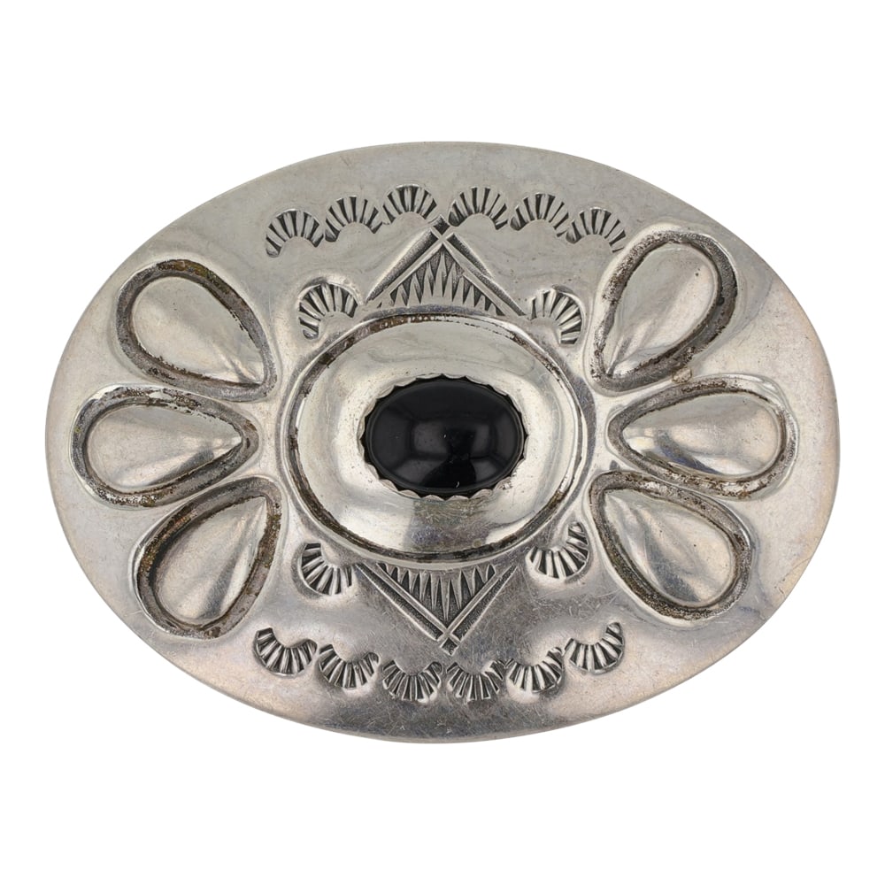 Navajo Black Onyx Stamp Work Mini Belt Buckle (1 of 2)