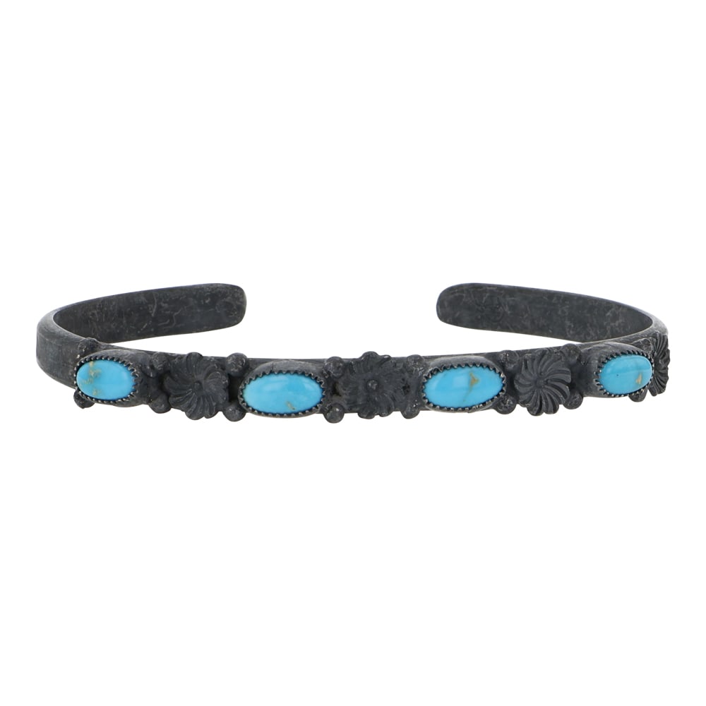 Vintage Navajo Kingman Turquoise Three Stone Bracelet (1 of 3)