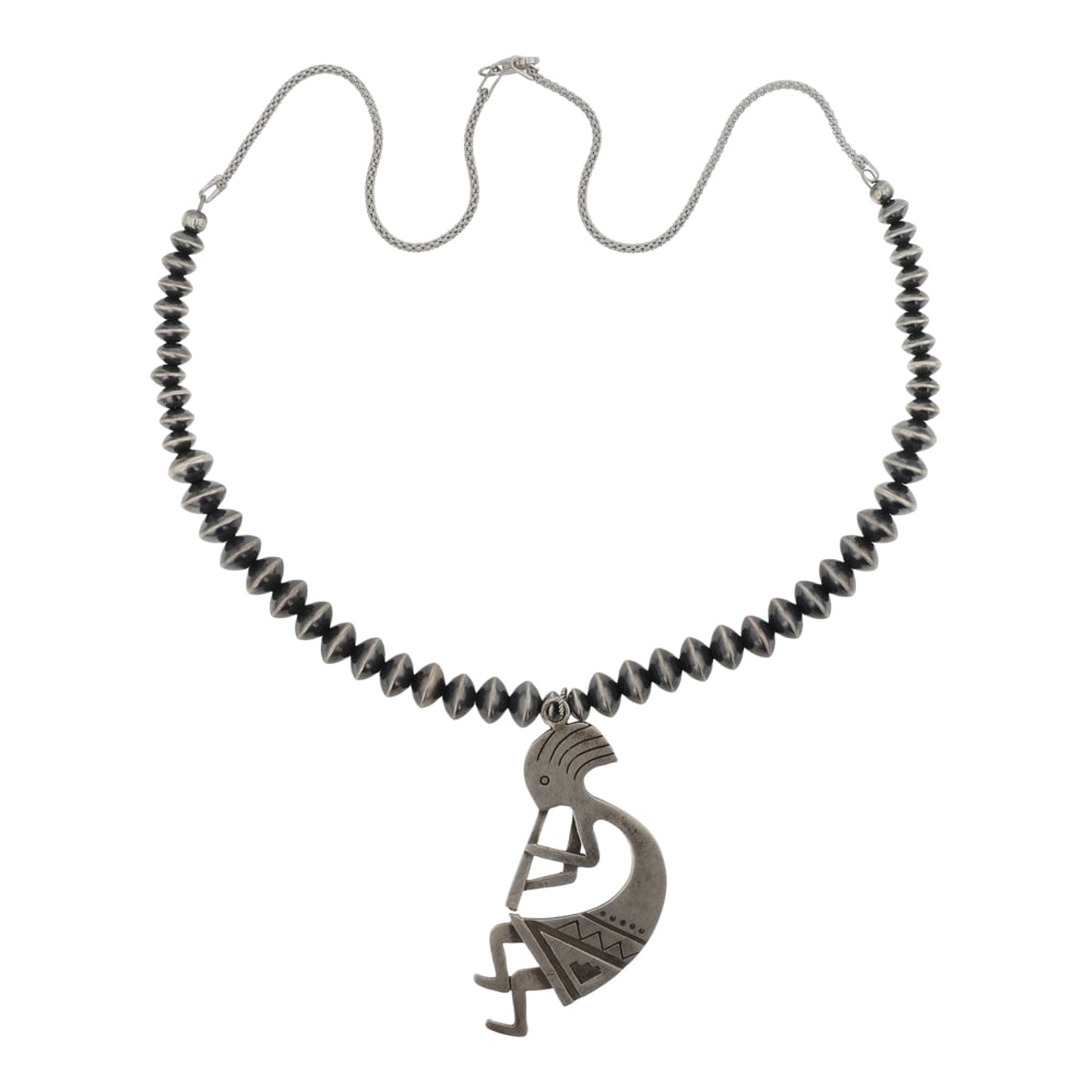 Navajo Kokopelli & Oxidized Beads Collar Necklace: Sterling Silver | | Navajo Kokopelli & Oxidized Beads Collar Necklace | Navajo Native American Southwest Indian Jewelry | Good (no breaks or damages) | Approximate Weight: 21 Grams | Necklace: 18" len