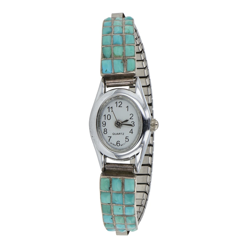 Vintage Zuni Sleeping Beauty Turquoise Inlay Watch bracelet (1 of 3)