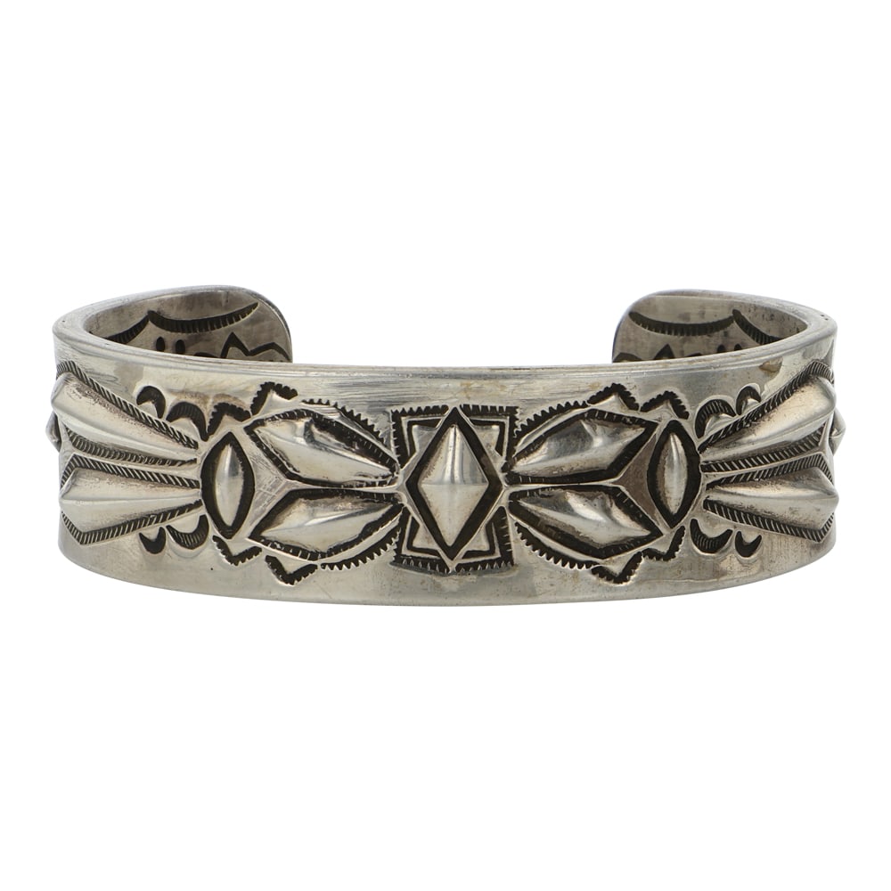 Ray Adakai Award Winning Navajo Artist Plain Silver Stamp Work Bump Out Bracelet (1 of 3)