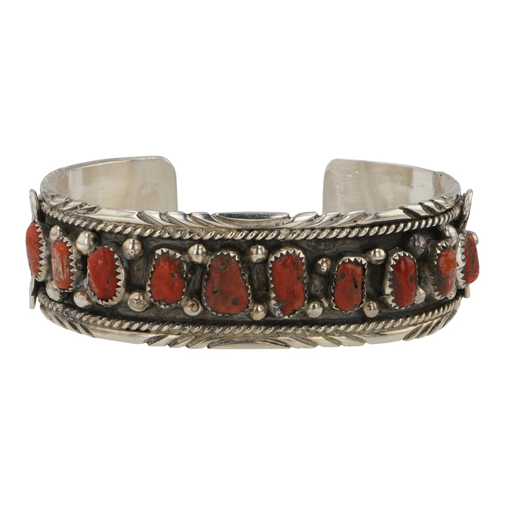 Vintage Navajo Mediterranean Coral Cuff Bracelet (1 of 3)