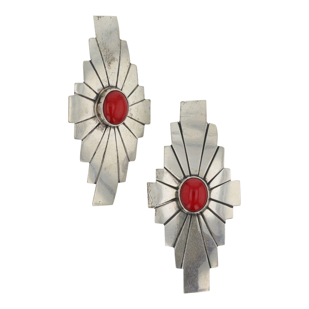 MS Begay Navajo Mediterranean Coral Earrings (1 of 2)