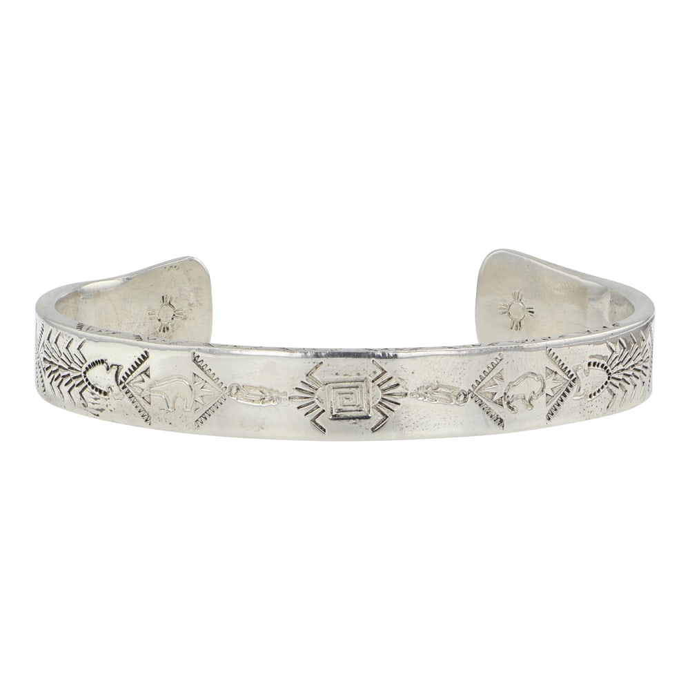 Navajo Plain Sterling Silver Stamp Work Bracelet (1 of 3)