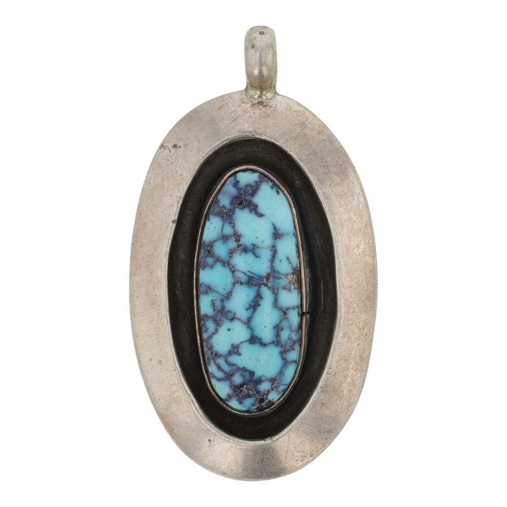 Vintage Navajo Ithaca Peak Turquoise Shadow Box Pendant (1 of 2)