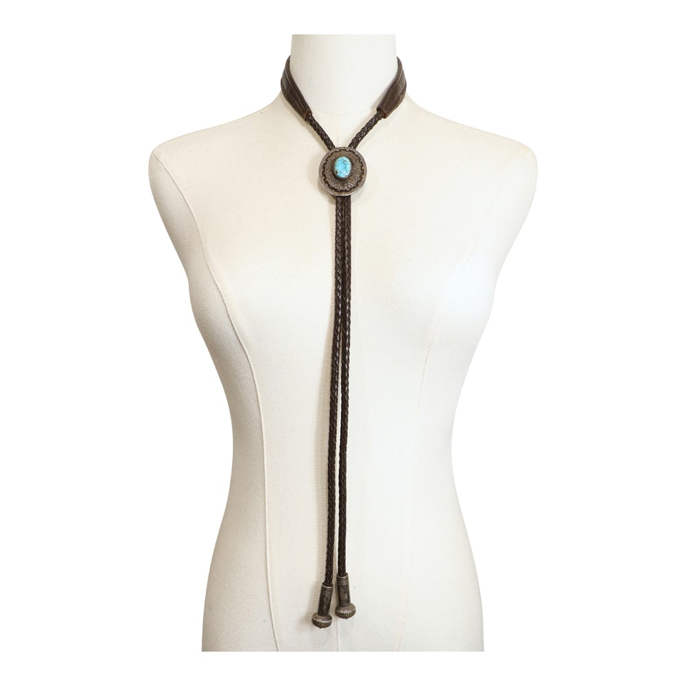 Vintage Navajo Candelaria Turquoise Bolo Tie (1 of 4)