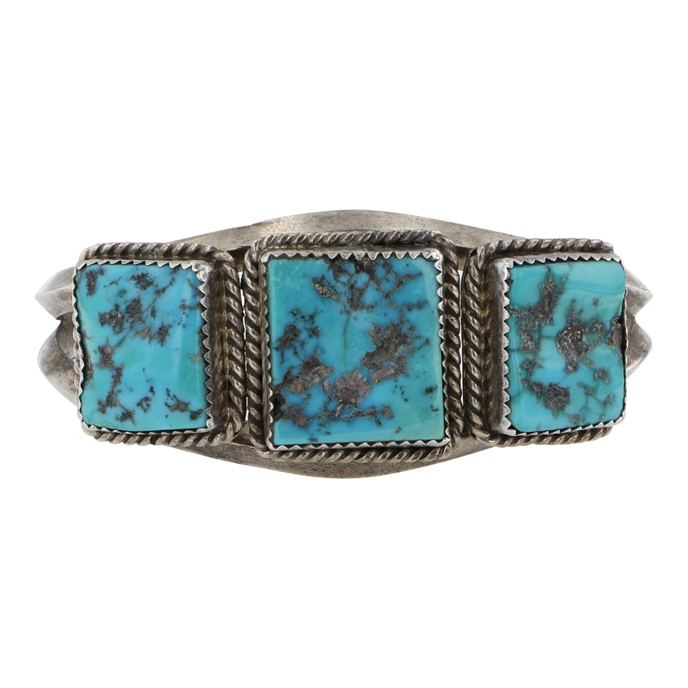 Vintage Navajo Kingman Turquoise Three Stone Bracelet (1 of 3)