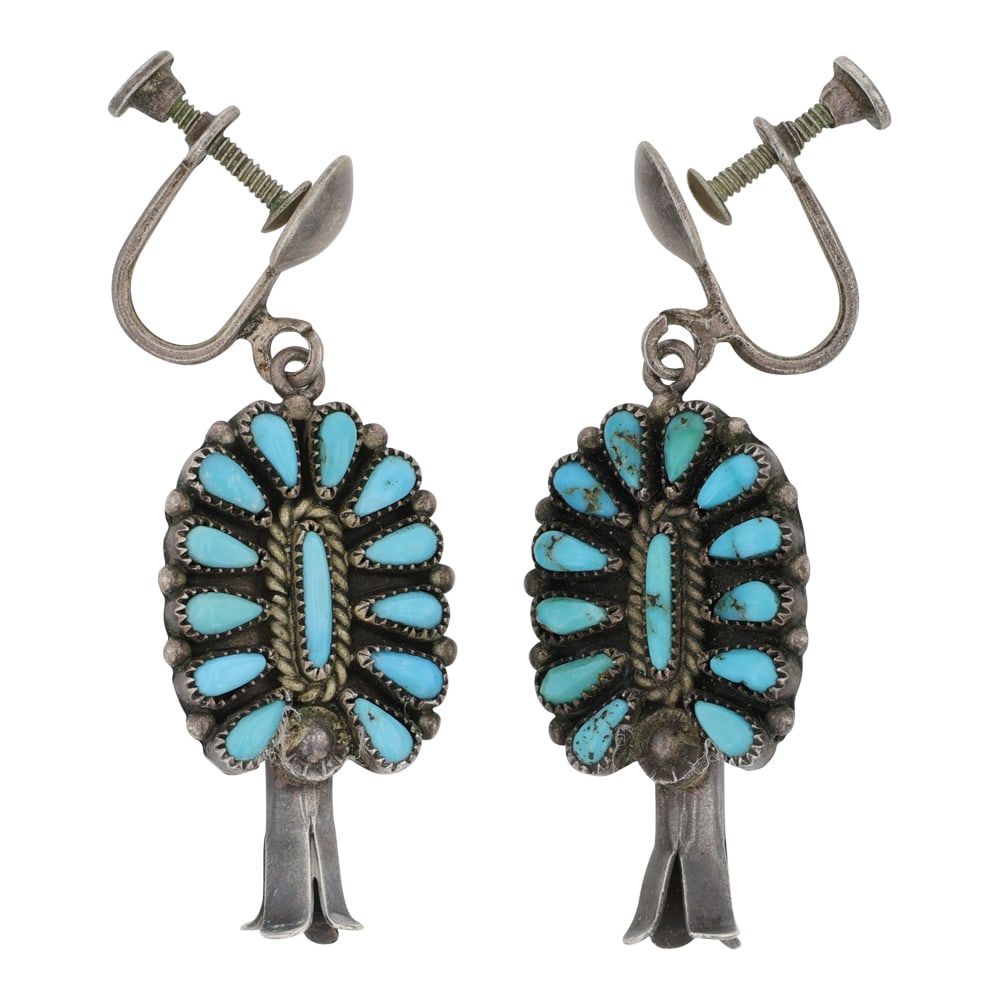 Vintage Navajo Kingman Turquoise Blossom Earrings (1 of 2)