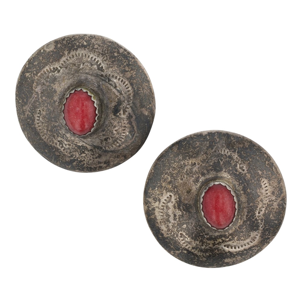 Vintage Navajo Coral Clip On Earrings (1 of 2)