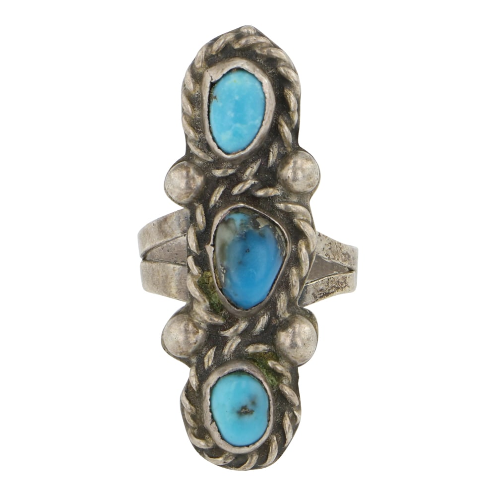Vintage Navajo Kingman Turquoise Three Stone Ring (1 of 3)